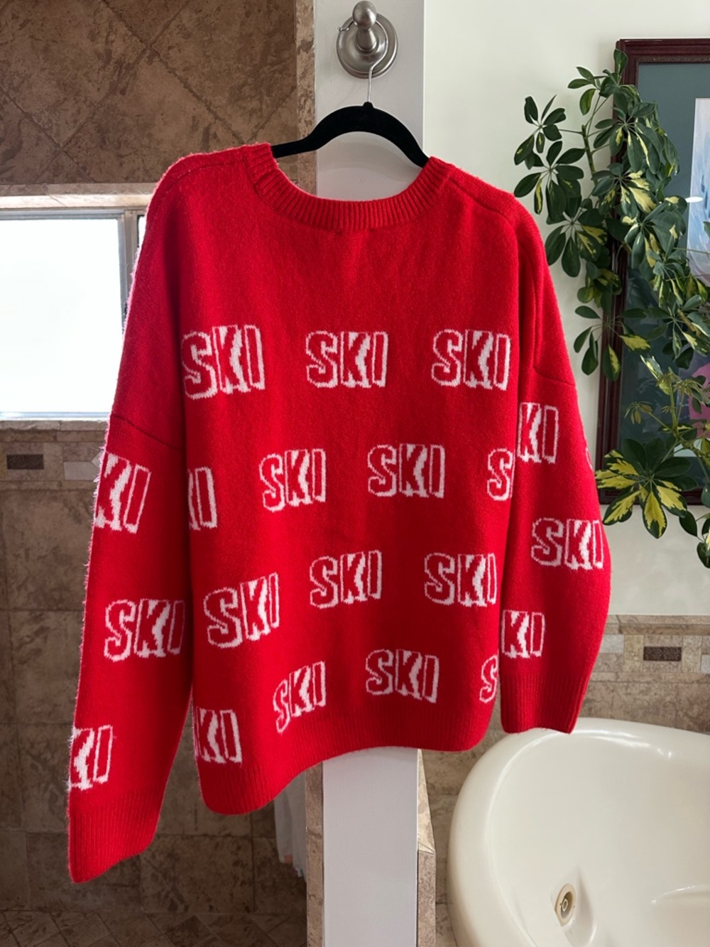 Cece Red SKI Crewneck Sweater - Women's Cozy Winter Pullover Size L - Picture 7 of 9